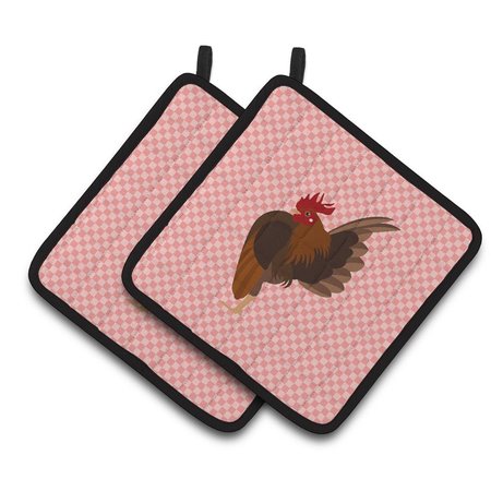 CAROLINES TREASURES Malaysian Serama Chicken Pink Check Pair of Pot Holders BB7842PTHD